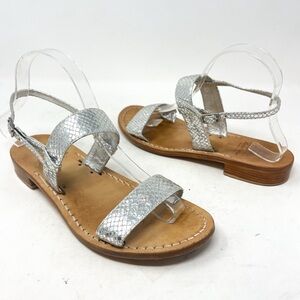 Mastro Positano Sandals Italian Leather Handcrafted Metallic silver size 8.5